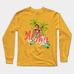 Hawaii Plumeria Butterflies Hula Dancer Long Sleeve T-Shirt